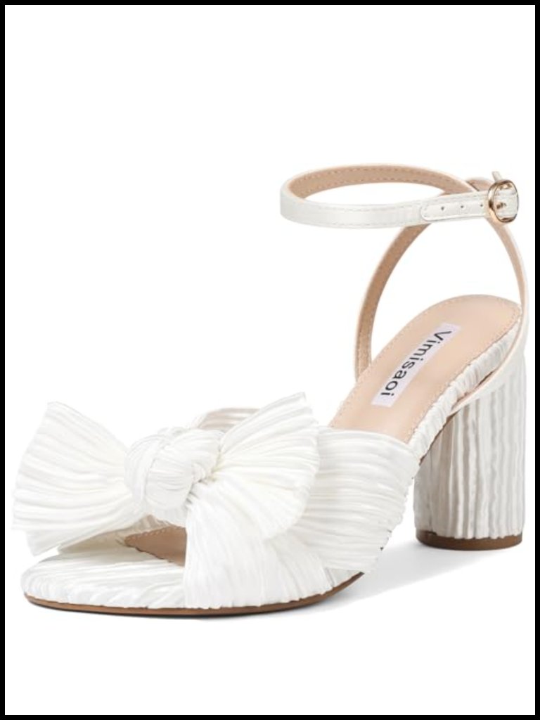 Bow Knot Heeled Sandals Open Toe Chunky Heels Ankle Strap Wedding Party Dress